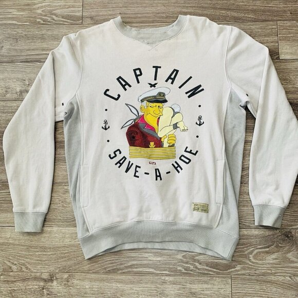 Entree Ls Lifestyle Sweater Mens Large Simpsons Beige Pockets - Picture 1 of 16